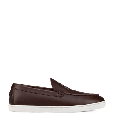 Shop Christian Louboutin Leather Varsiboat Loafers In Brown