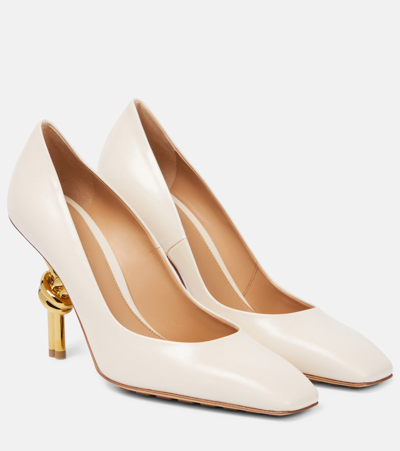 Shop Bottega Veneta Knot Leather Pumps In White