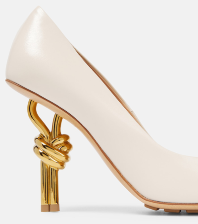 Shop Bottega Veneta Knot Leather Pumps In White