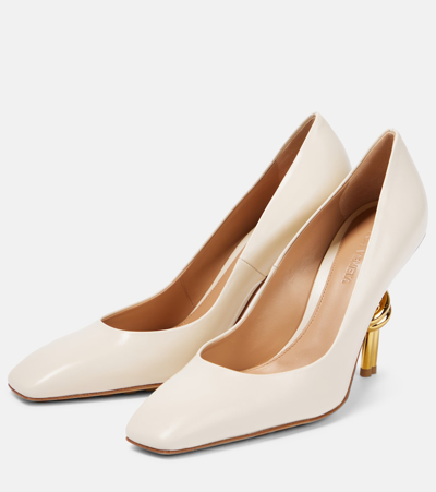 Shop Bottega Veneta Knot Leather Pumps In White