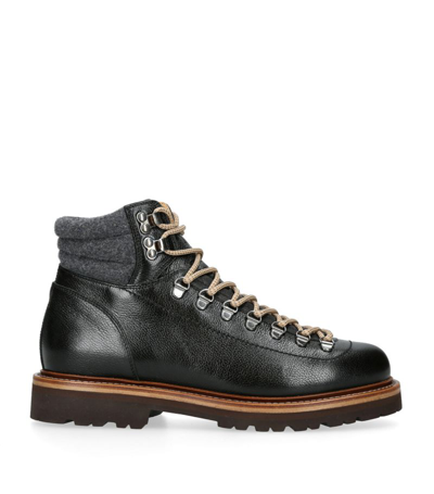 Shop Brunello Cucinelli Leather Wool-trim Mountain Boots In Black