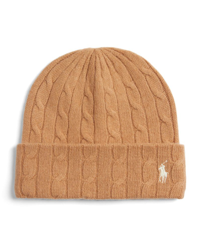 Shop Polo Ralph Lauren Wool-cashmere Cable Knit Beanie In Brown
