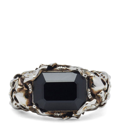 Shop Alexander Mcqueen Crystal Skull Ring In Black