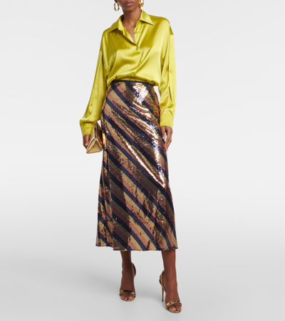 Shop Rixo London Kelly Sequined Midi Skirt In Multicoloured