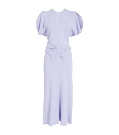 Shop Victoria Beckham Gathered-waist Midi Dress In Purple