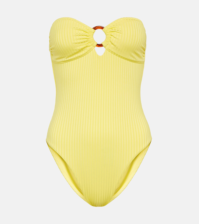 Shop Melissa Odabash Sunday Strapless Swimsuit In Yellow