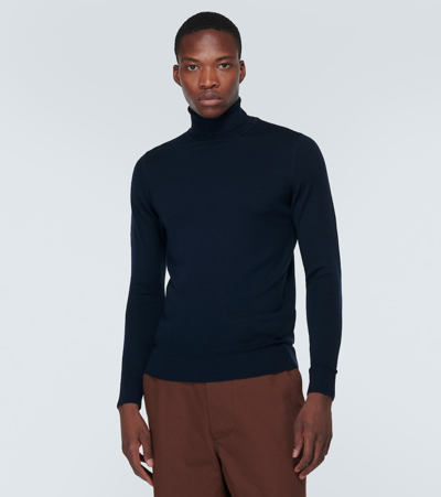 Shop Sunspel Wool Turtleneck Sweater In Blue