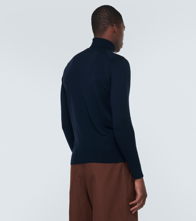 Shop Sunspel Wool Turtleneck Sweater In Blue