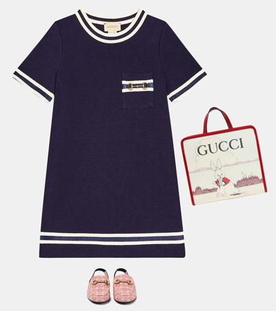 Shop Gucci Horsebit Cotton Jersey Dress In Multicoloured