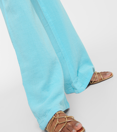 Melissa Odabash Womens Turquoise Krissy Textured Wide-leg Mid-rise Cotton Trousers In Blue