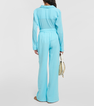 Melissa Odabash Womens Turquoise Krissy Textured Wide-leg Mid-rise Cotton Trousers In Blue