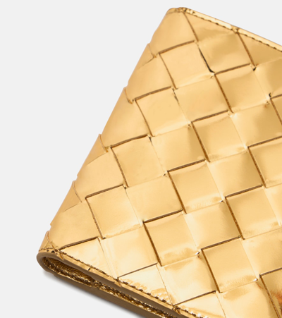 Shop Bottega Veneta Intrecciato Metalic Leather Wallet In Gold