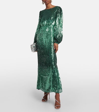 Shop Rixo London Coco Sequined Maxi Dress In Green