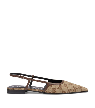 Shop Gucci Canvas Gg Slingback Ballet Flats In Brown