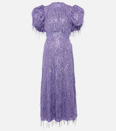 Shop Rotate Birger Christensen Noon Sequined Midi Dress In Purple