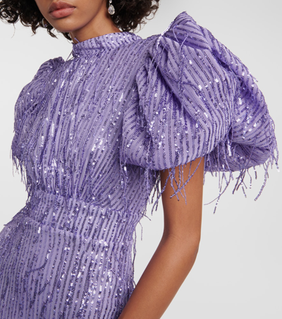 Shop Rotate Birger Christensen Noon Sequined Midi Dress In Purple