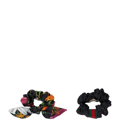 Shop Gucci Silk Gg Scrunchies (set Of 2) In Black