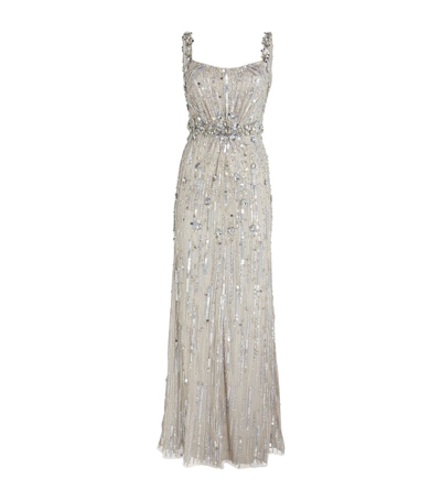 Shop Jenny Packham Crystal-sequin Embellished Gown In Silver
