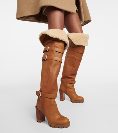 Christian Louboutin Brodeback Lug Over-the-knee Boots In Brown