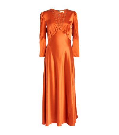 Shop Doen Dôen Silk Melinda Midi Dress In Brown