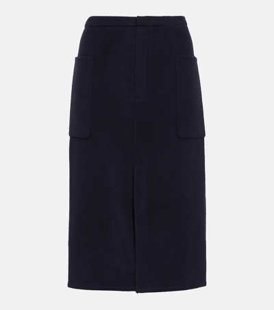 Shop Vince High-rise Wool-blend Pencil Skirt In Blue