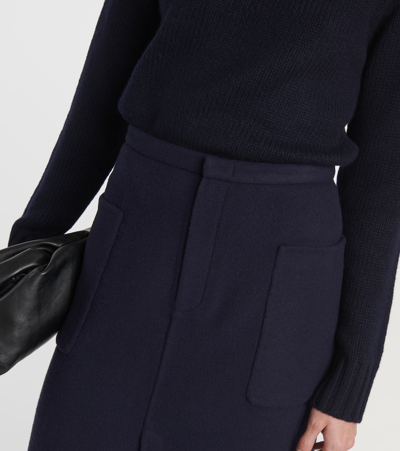 Shop Vince High-rise Wool-blend Pencil Skirt In Blue