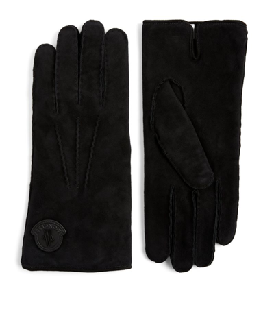Shop Moncler Suede Gloves In Black