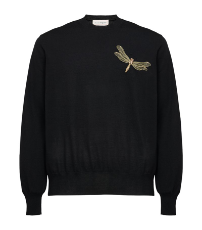 Shop Alexander Mcqueen Dragonfly Appliqué Sweatshirt In Black