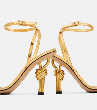 Bottega Veneta Metallic Knot-heel Ankle-strap Sandals In Gold