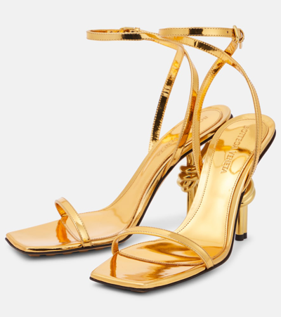 Bottega Veneta Metallic Knot-heel Ankle-strap Sandals In Gold