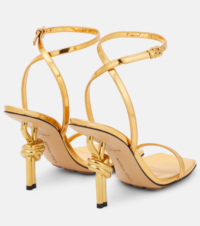 Shop Bottega Veneta Knot Mirrored Leather Sandals In Gold