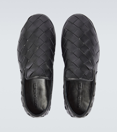 Bottega Veneta Sawyer Blue Slip-on Sneakers With Logo Detail And Intreccio Motif In Leather Man In Black