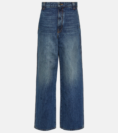 Shop Khaite Bacall Mid-rise Wide-leg Jeans In Blue