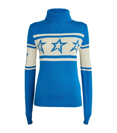 Shop Perfect Moment Merino Wool Chopper Rollneck Sweater In Blue