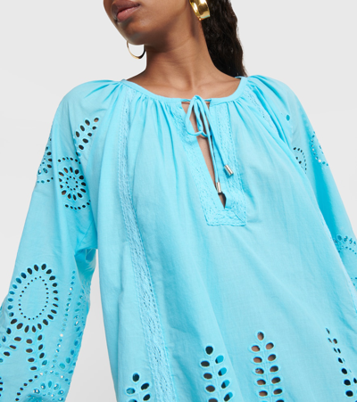 Shop Melissa Odabash Ashley Broderie Anglaise Cotton Kaftan In Blue