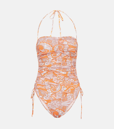 Shop Melissa Odabash Sydney Printed Bandeau Swimsuit In Orange
