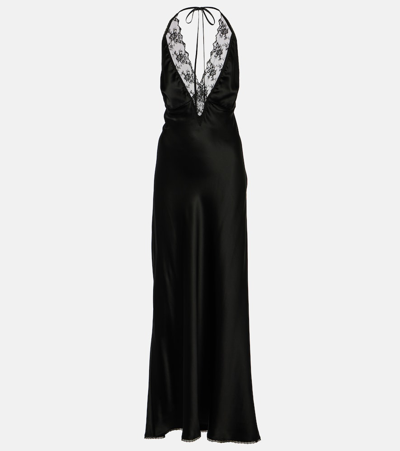 Shop Sir Aries Lace-trimmed Silk Gown In Black
