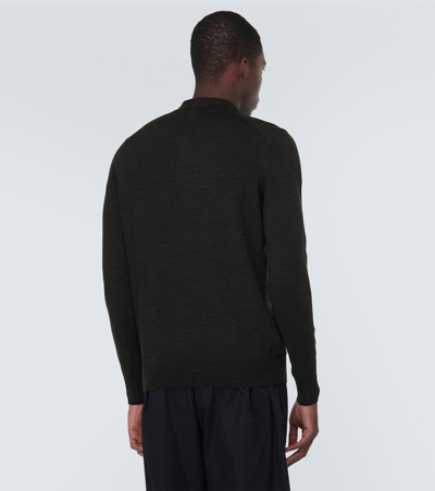 Shop Sunspel Knitted Wool Polo Sweater In Grey