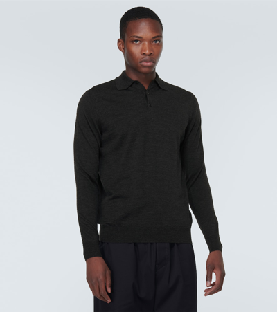Shop Sunspel Knitted Wool Polo Sweater In Grey