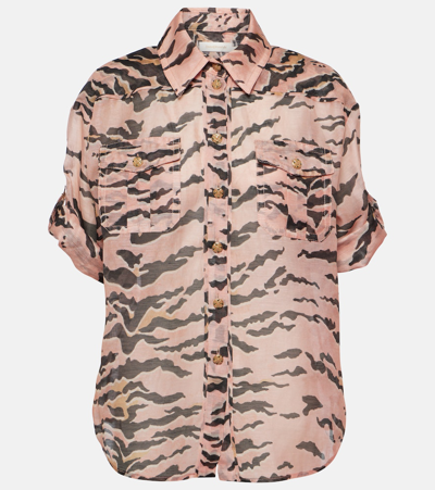 Shop Zimmermann Matchmaker Safari Linen And Silk Shirt In Pink