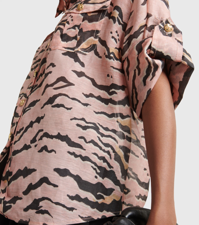 Shop Zimmermann Matchmaker Safari Linen And Silk Shirt In Pink