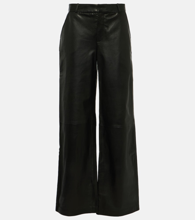 Shop Frame High-rise Leather Wide-leg Pants In Black