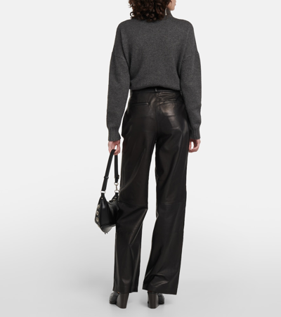 Shop Frame High-rise Leather Wide-leg Pants In Black
