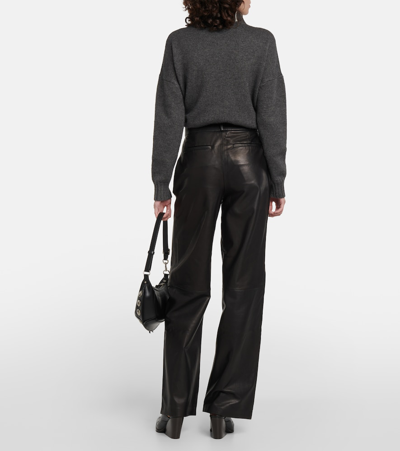 Frame High-rise Leather Wide-leg Pants In Black