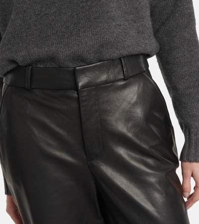 Shop Frame High-rise Leather Wide-leg Pants In Black