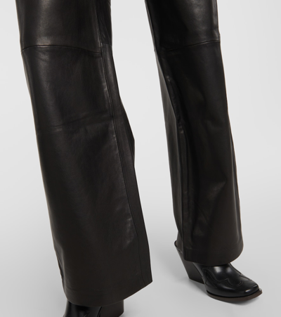 Shop Frame High-rise Leather Wide-leg Pants In Black