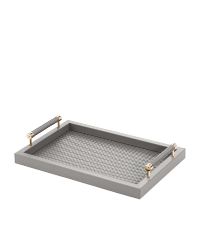 Shop Riviere Leather Woven Diana Tray (46cm X 31cm) In Grey