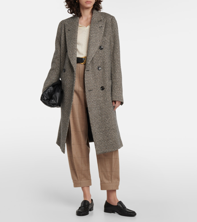 Loro Piana Herwin Double-breasted Herringbone Linen And Cashmere-blend Coat In Grey