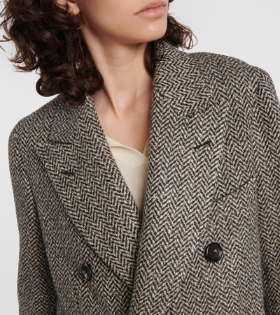 Loro Piana Herwin Double-breasted Herringbone Linen And Cashmere-blend Coat In Grey