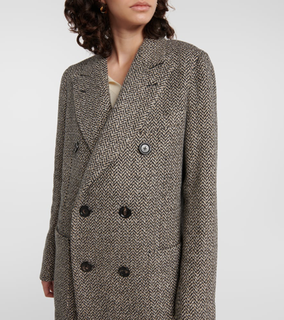 Loro Piana Herwin Double-breasted Herringbone Linen And Cashmere-blend Coat In Grey